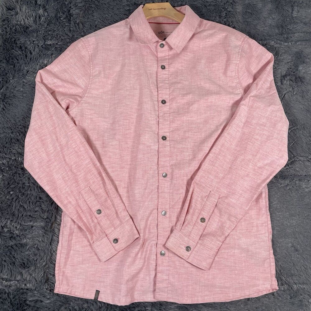 QOR Oxford Shirt Men's Size Medium Long Sleeve Pink Preppy Odor Control Wicking